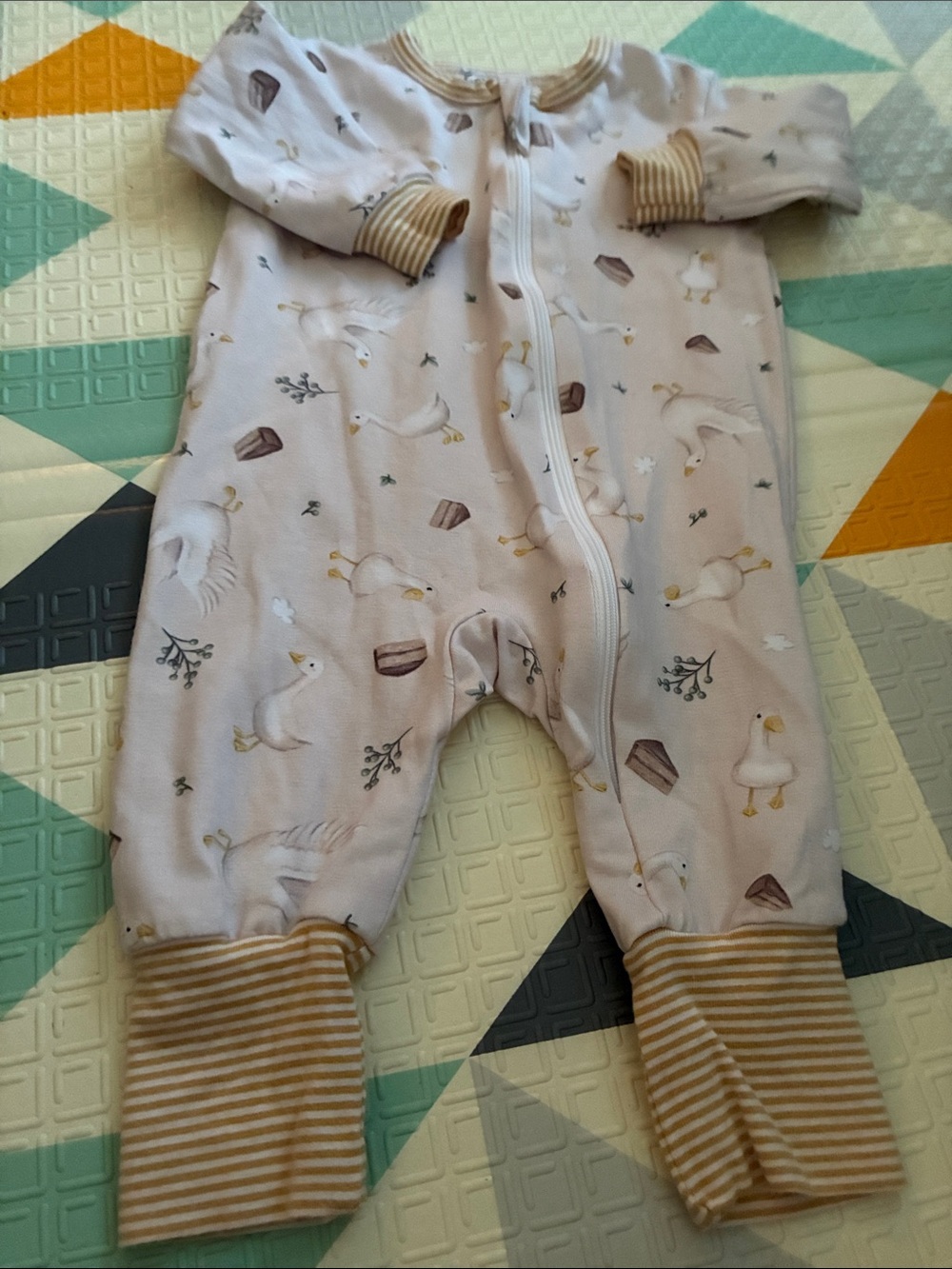 20/25$ 🧸 Pink Goose Print Zip Front Baby One-Piece